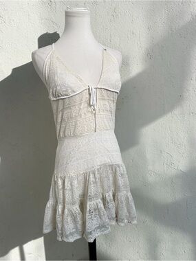 Victoria’s Secret White Lace Halter Babydoll Chemise Mini Dress Lingerie S